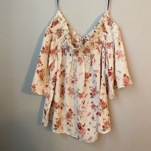 Off the shoulder flowy floral shirt